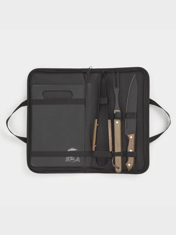 Набор для барбекю, 4 пр, в кожаном кейсе, сталь/дерево/экокожа, BBQ, image-4
