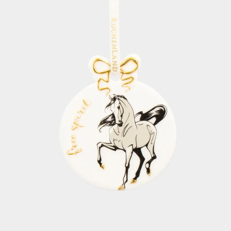 Игрушка елочная, 6 см, керамика, золотистая, Лошади, Flat ball