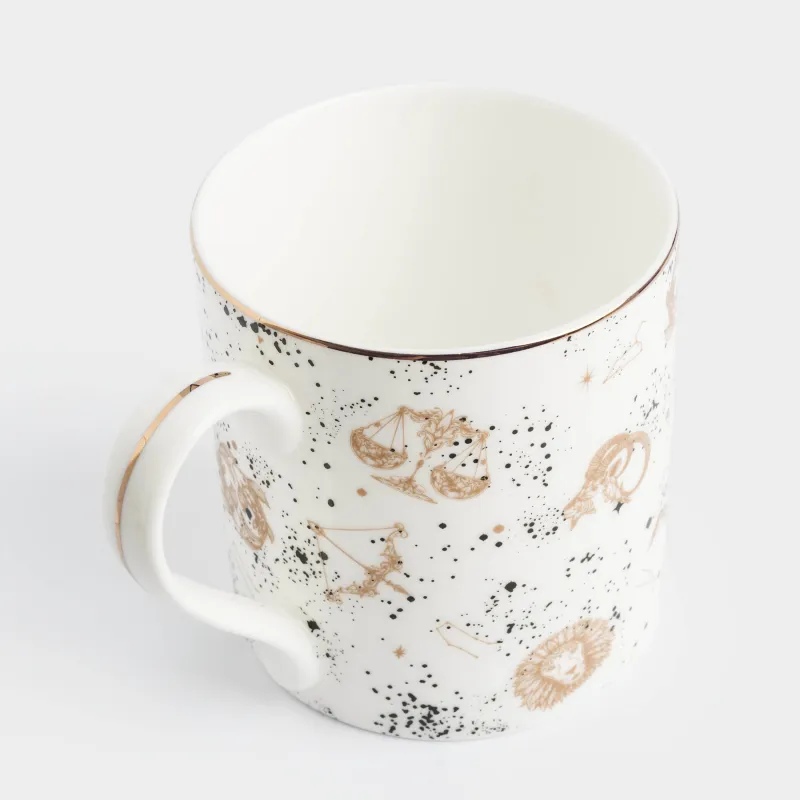 Кружка, 380 мл, фарфор F, бело-золотистая, с золотистым кантом, Знаки зодиака, Zodiac, image-2