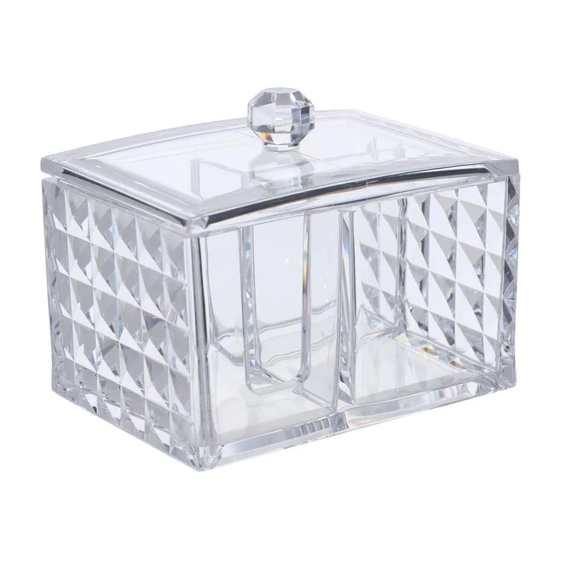 Контейнер для ватных дисков/палочек, 14х10 см, 3 отд, с крышкой, пластик, Kandy, image-2