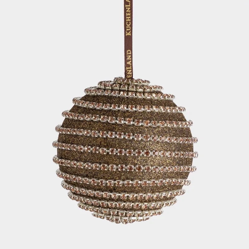 Игрушка елочная, 8 см, пластик, бронзовая, Шар в стразах, Ball sparkle