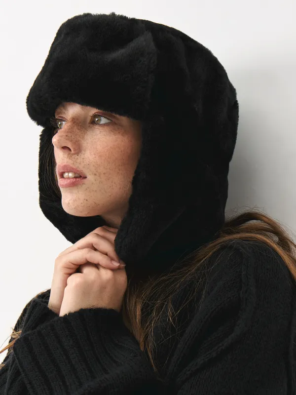 Шапка-ушанка женская, единый размер, искусственный мех, черная, Furry, image-2
