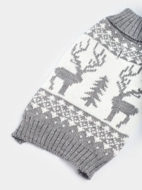 Свитер для животных, 38 см, р. M, акрил, серо-белый, Олени, Fashion pet, image-3