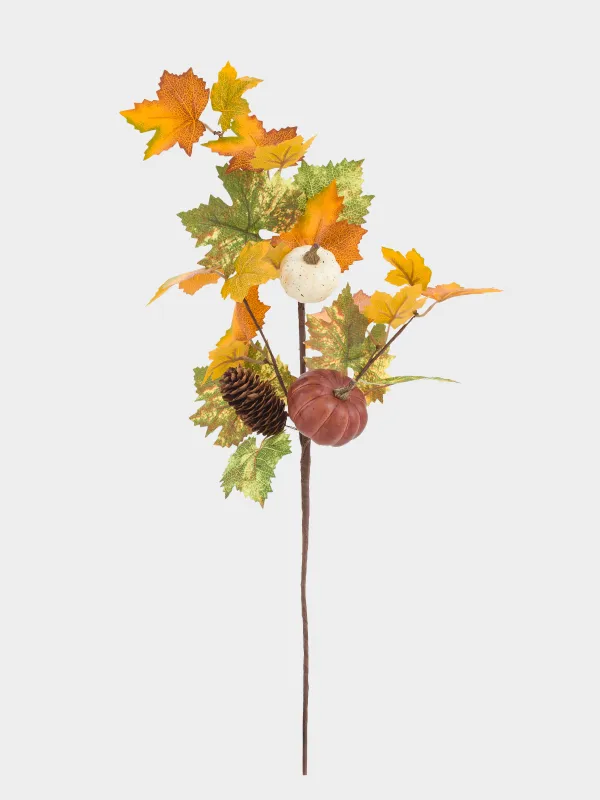 Ветка декоративная, 60 см, Тыквы с шишками и листьями, Autumn fusion, image-0