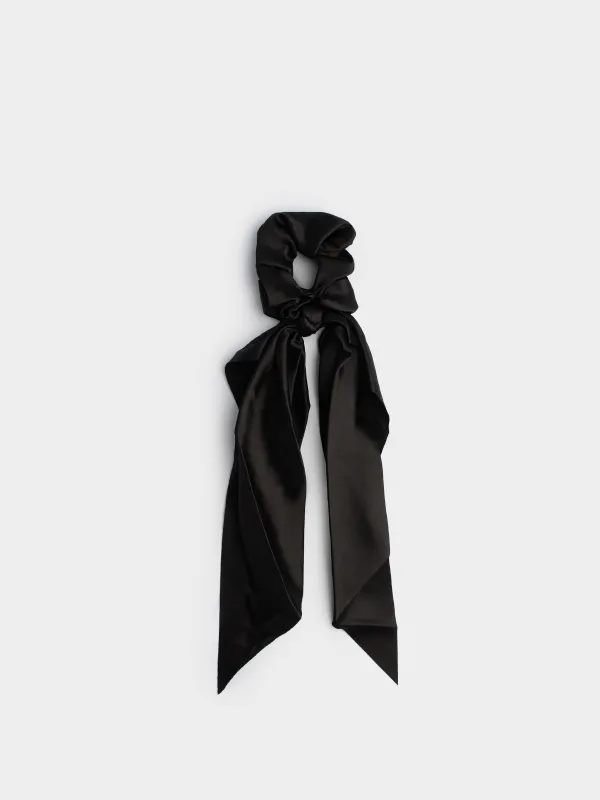 Резинка для волос, 25 см, с лентой, сатин, черная, Silk, image-0