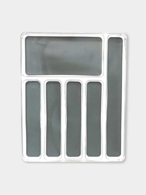 Лоток для столовых приборов, 40х32 см, 6 отд, съемные подкладки, пластик/резина, Non-slip new, image-0