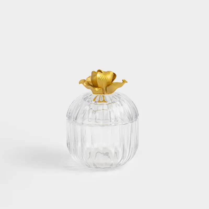 Емкость для хранения, 9х12 см, 170 мл, стекло Р/фарфор, Золотистый цветок, Ribby gold