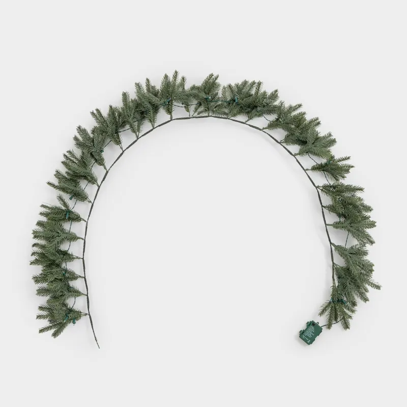 Ветка-гирлянда декоративная, 1,8 м, с подсветкой, пластик, Ель с блестками, Conifer silver