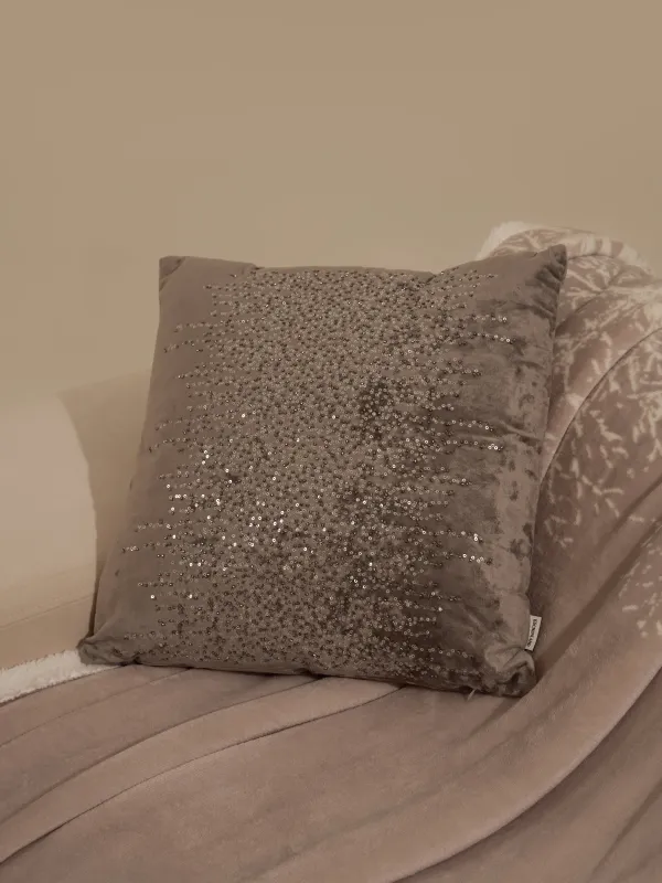 Подушка декоративная, 45х45 см, вельвет/бисер, серебристая, Sparkly, image-2