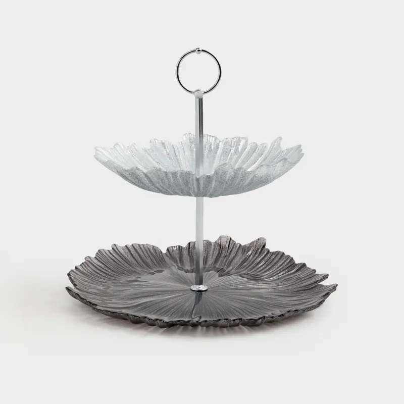 Подставка для пирожных, 21х28/26 см, 2 яруса, стекло Р/металл, серебристая/серая, Verge
