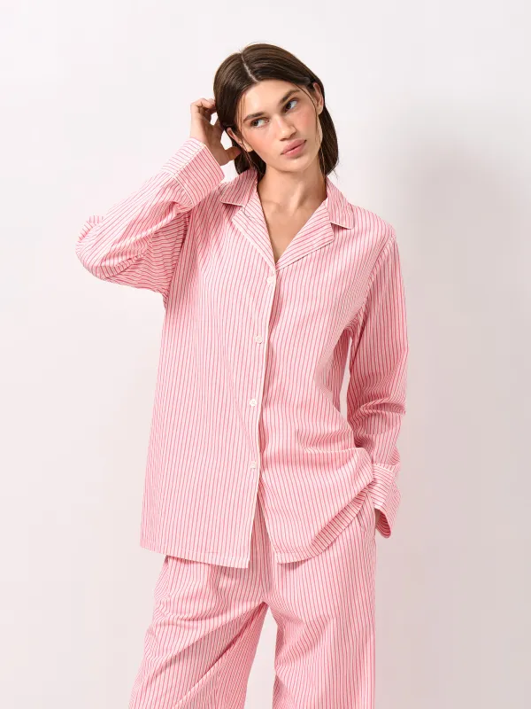 Рубашка женская, домашняя, с длинным рукавом, хлопок/вискоза, розовая, Полоска, Lonisa, image-0