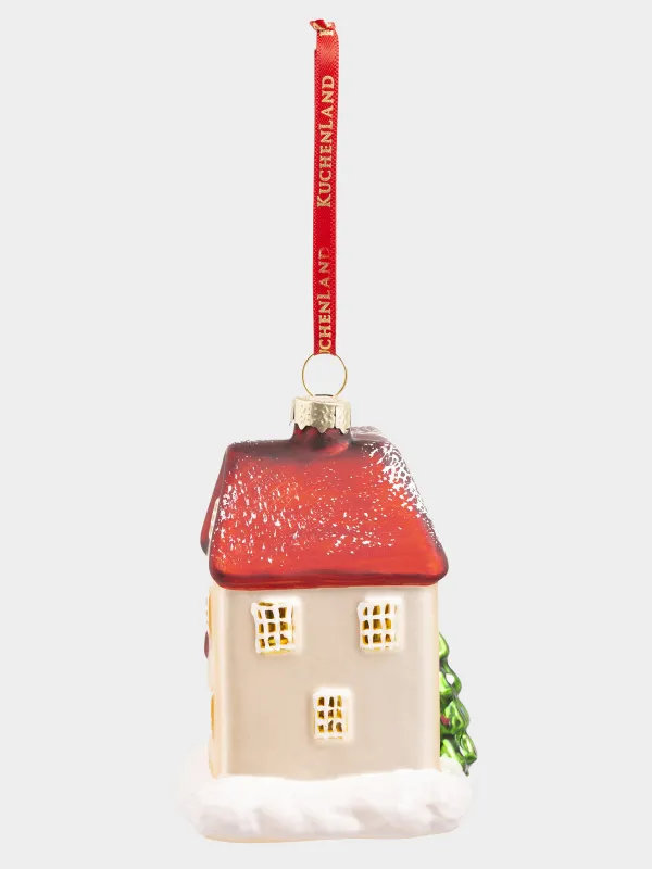 Игрушка елочная, 7x10 см, стекло, с блестками, коричнево-красная, Домик, Figure christmas, image-2