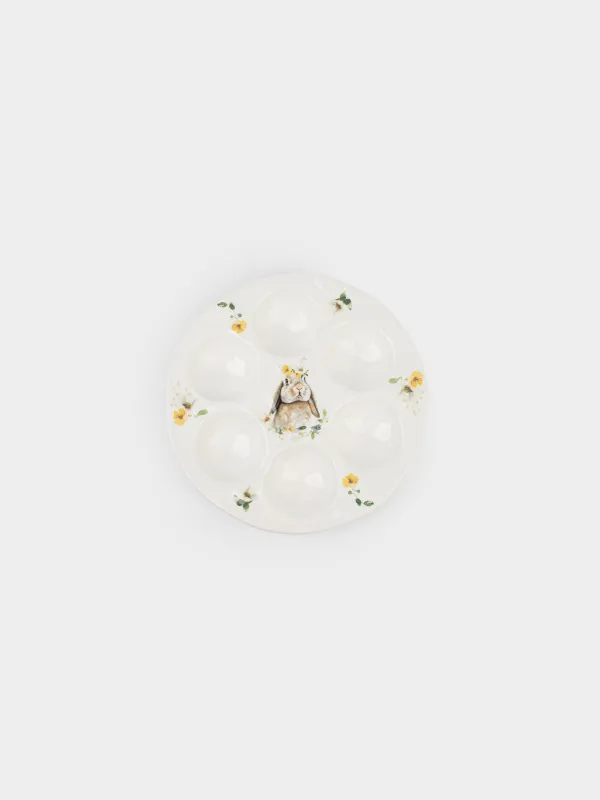 Блюдо пасхальное, 18 см, 6 отд, керамика D, белое, Кролик с цветами, Natural Easter, image-0