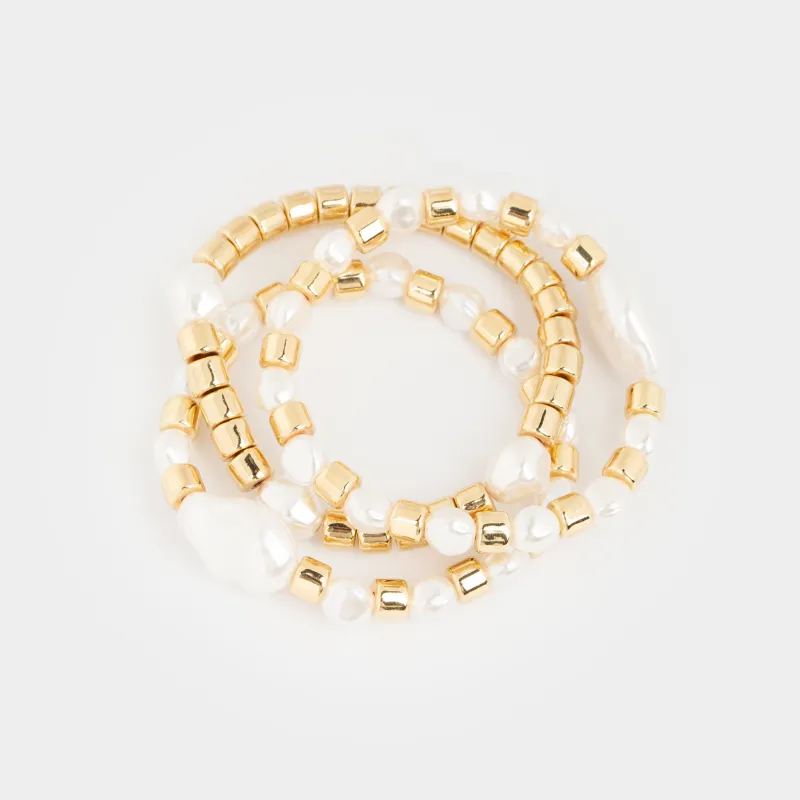 Набор браслетов, 18 см, 3 шт, акрил/пластик, золотистый, Бусины, Pearl