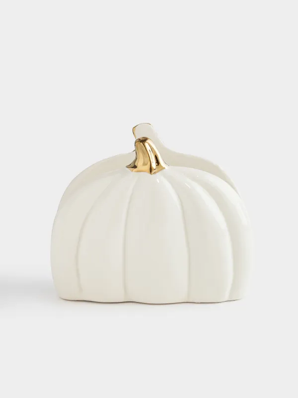 Салфетница, 12 см, керамика, молочно-золотистая, Тыква, Golden glow, image-0