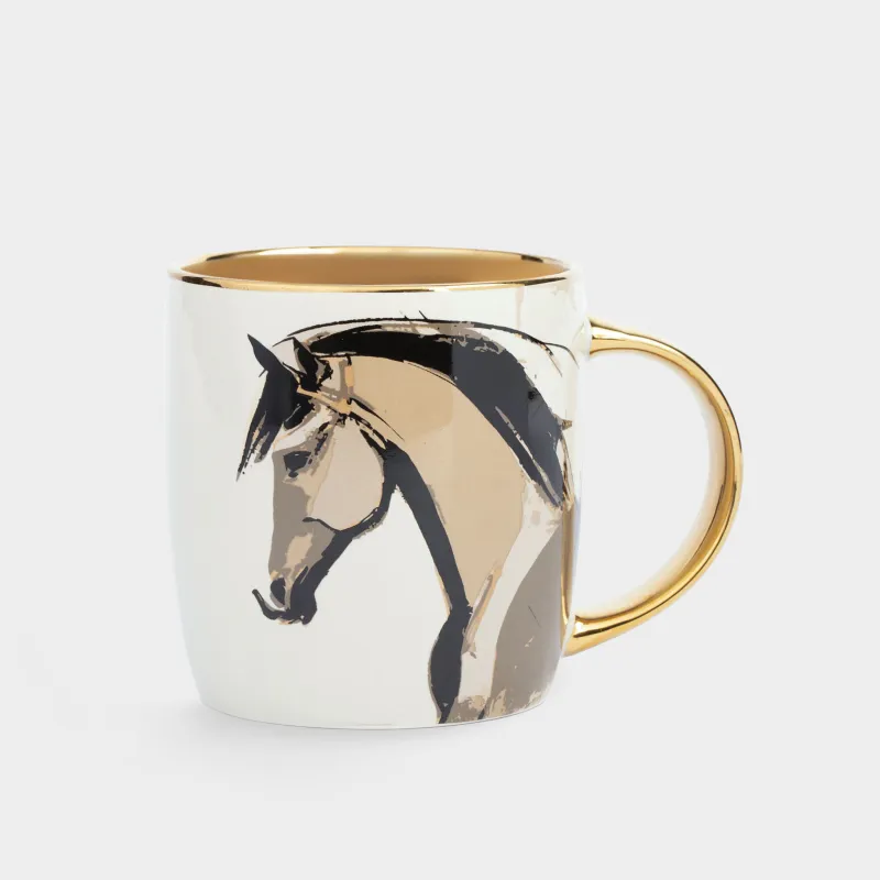 Кружка, 380 мл, фарфор N, молочно-золотистая, Конь, Horse art