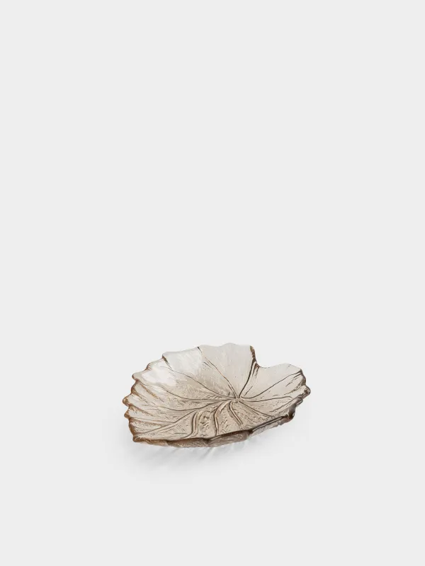 Блюдо, 16х14х2 см, стекло, зеленое, Лист, Leaves, image-0