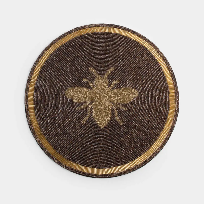 Салфетка под приборы, 36 см, бисер, круглая, коричнево-золотистая, Пчела, Art beads