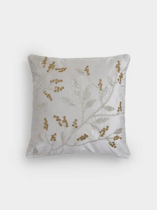 Подушка декоративная, 50х50 см, вельвет/бисер, бежевая, Ветви, Print, image-0