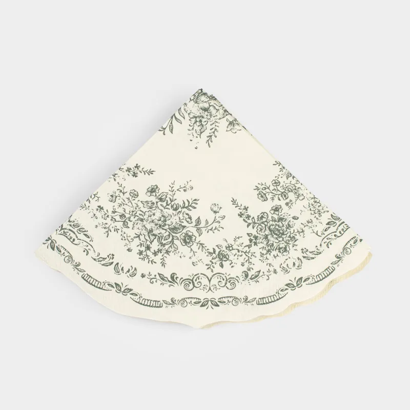 Салфетки бумажные, 33 см, 20 шт, круглые, белые, Зеленые цветы, Green lace