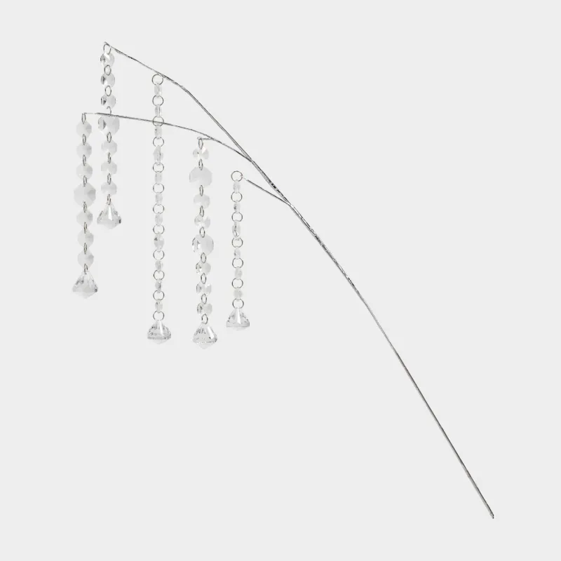 Ветка декоративная, 55 см, стекло, Серебристые кристаллы, Crystal decor