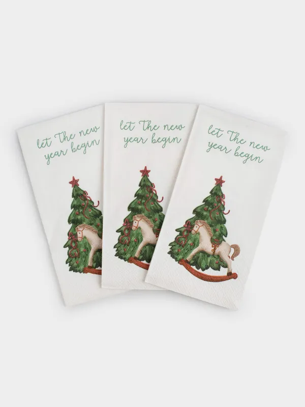 Салфетки бумажные, 33х33 см, 20 шт, прямоугольные, белые, Лошадка с елкой, Сhristmas green, image-2