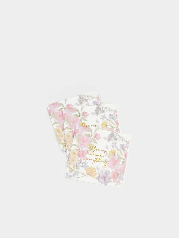 Салфетки бумажные, 21х21 см, 20 шт, квадратные, белые, Цветы, Flowers, image-2
