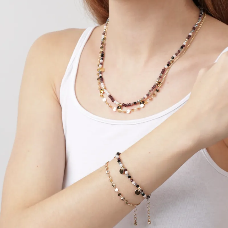 Цепочка, 52 см, 2 шт, металл/пластик, золотистая, Цветные камни, Mineral, image-2