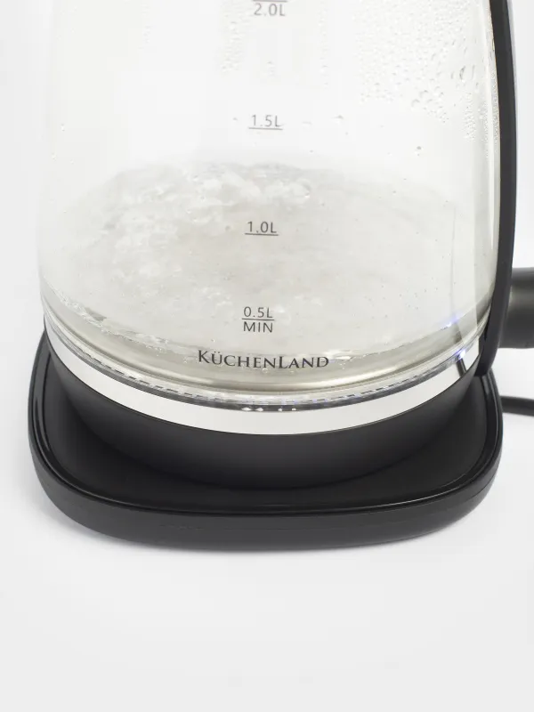 Чайник электрический, 2 л, 1500 Вт, стекло/пластик, черный, Progress plus, image-4