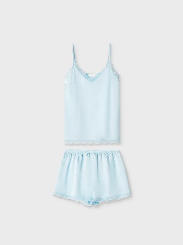 Комплект женский, домашний, р. S, топ/шорты, с кружевом, полиэстер/эластан, голубой, Pellageya, image-4