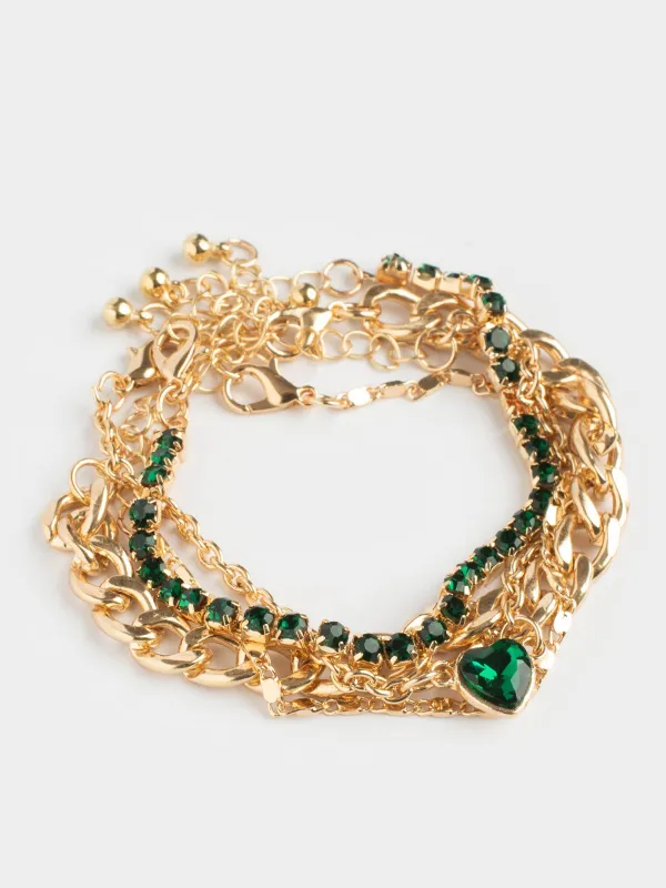 Набор браслетов, 21 см, 3 шт, металл, золотистый, Сердце, Jewelry, image-1