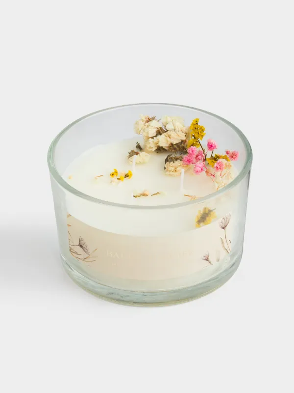 Свеча ароматическая, 8 см, три фитиля, в подсвечнике, с сухоцветами, Honeysuckle, Balmy summer, image-3