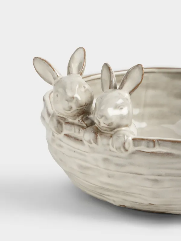 Конфетница, 25х15 см, 2,2 л, фарфор P, молочно-коричневая, Кролики, Rustic Easter, image-1