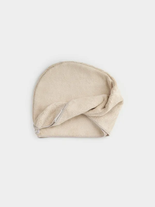 Полотенце-тюрбан для волос, 60х23 см, флис, бежевое, Showy, image-0