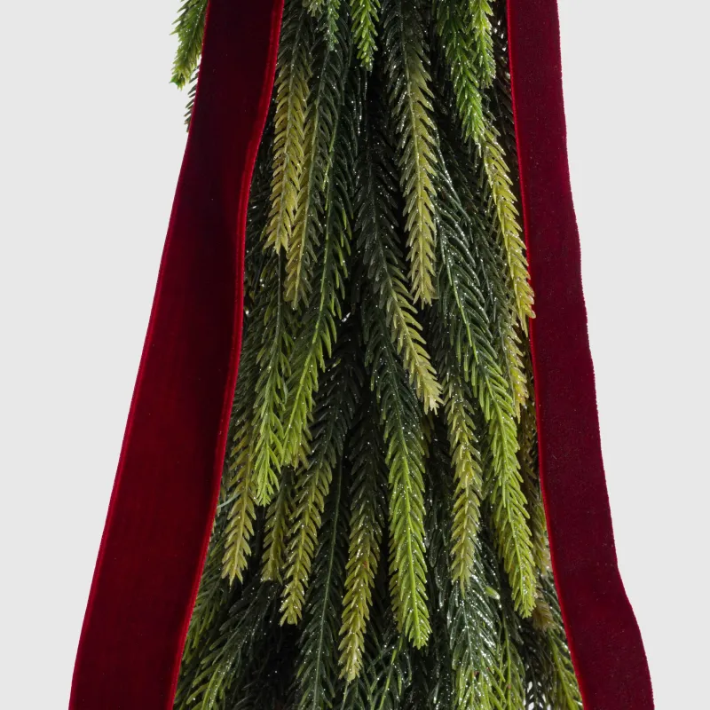 Ель искусственная, 41 см, полиэтилен, Ель с красным бантом и шаром, Conifer curved, image-2