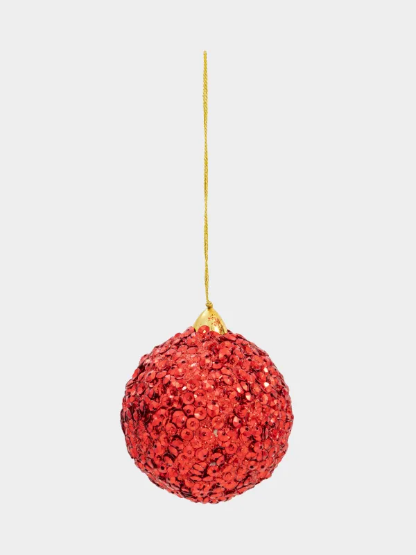 Игрушка елочная, 8 см, бисер/пластик, красная, Шар, Ball sparkle, image-1