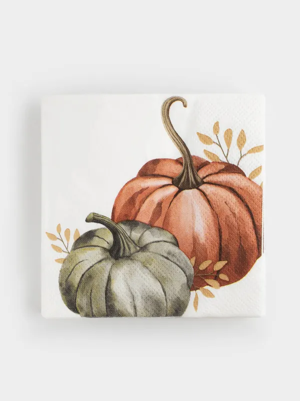 Салфетки бумажные, 21х21 см, 20 шт, квадратные, белые, Тыквы, Forest symphony, image-0