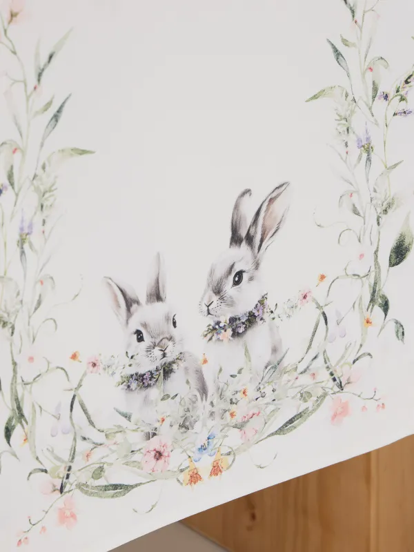 Дорожка настольная, 40х160 см, полиэстер, белая, Кролики и цветы, Rabbits in flower, image-6