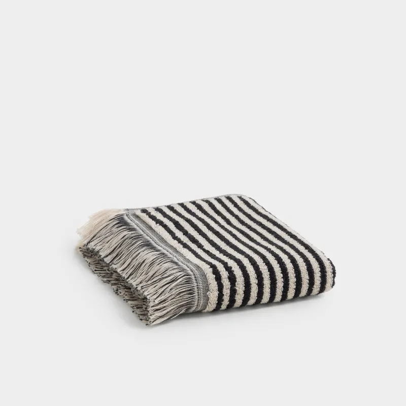 Полотенце, 40х60 см, хлопок, черно-бежевое, Полосы, Striped cotton