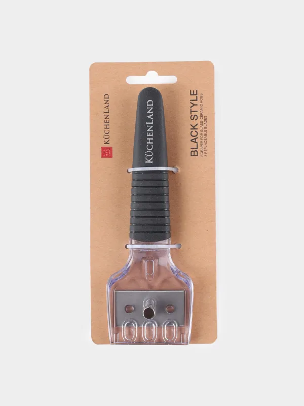 Скребок для стеклокерамической плиты, 16 см, 3 лезвия, пластик/сталь, черный, Black style, image-2