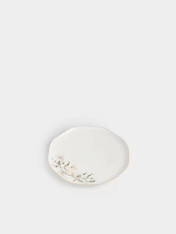 Тарелка закусочная, 21 см, фарфор F, белая, с золотистым кантом, Цыпленок в цветах, Easter, image-1