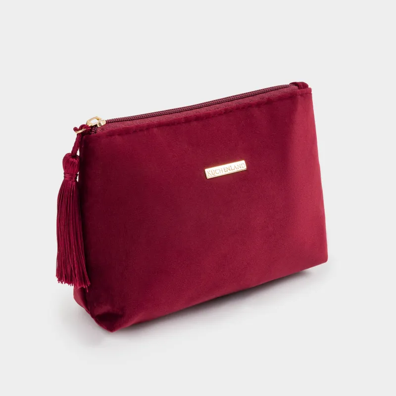Косметичка, 22х14 см, с кисточкой, вельвет, бордовая, Velvety, image-1