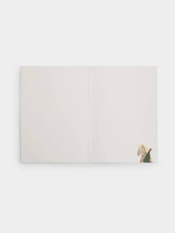 Открытка подарочная, 12х17 см, бумага, зеленая, Лошадь с елкой, Horse cute, image-3