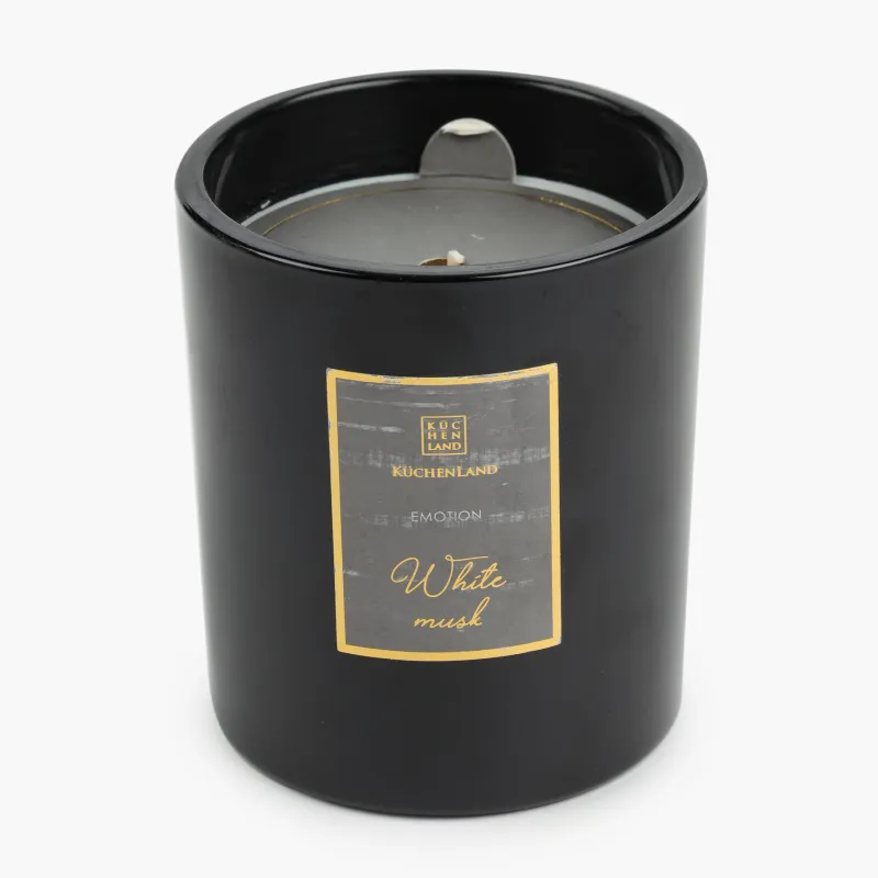 Свеча ароматическая, 9 см, в подсвечнике, стекло, серая, White Musk, Emotion, image-1