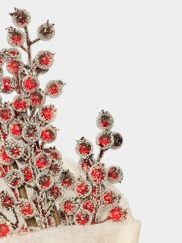 Букет декоративный, 55 см, Красные ягоды в снегу, Red berry, image-1