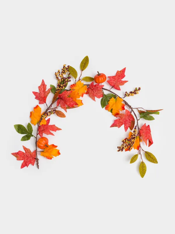 Ветка-гирлянда декоративная, 1,1 м, пенопласт/пластик, Тыквы и листья, Forest symphony decor, image-0