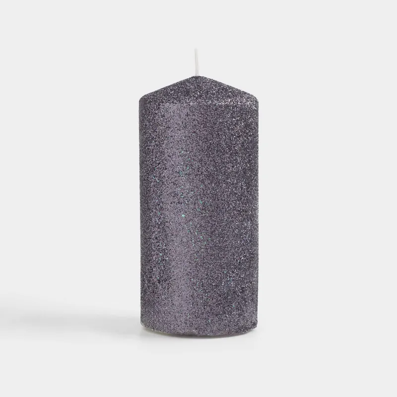 Свеча, 9 см, цилиндрическая, с блестками, графитовая, Sparkly candle, image-0