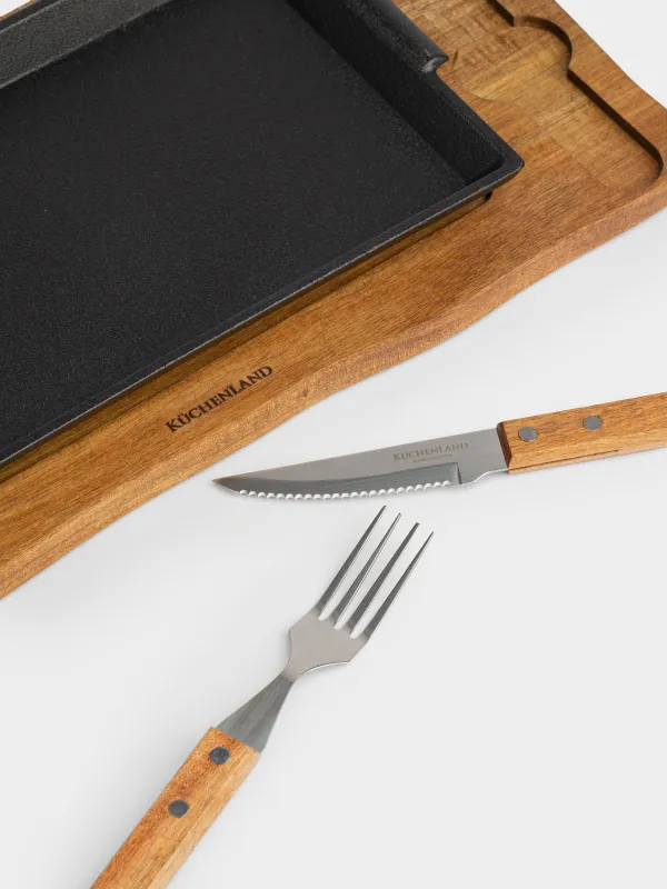 Набор для подачи стейка, 1 перс, 4 пр, чугун/дерево/сталь, Noble tree, image-3