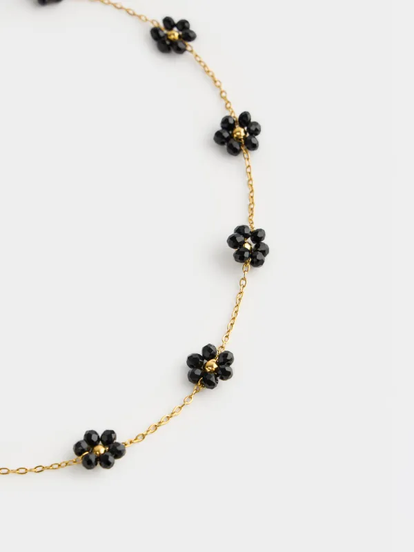 Цепочка, 45 см, металл/стекло, золотистая, Цветы, Jewelry flower, image-1