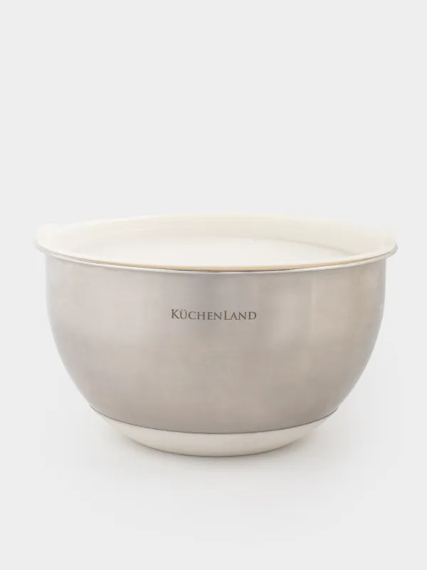 Миска, 1,25/2,5 л, 2 шт, с крышкой, антискользящее дно, сталь/пластик, бежевая, Terra, image-1